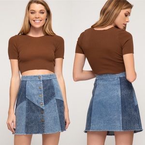 Denim block mini skirt